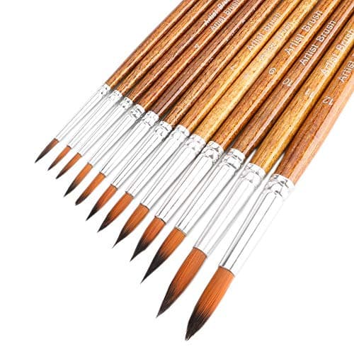 FENORKEY Artist Watercolor Paint Brushes, Round Pointed Tip Paint Brushes Set, 12pcs Different Sizes Detail Paint Brush for Watercolor, Acrylics, Ink, Gouache, Oil, Tempera (Brown)