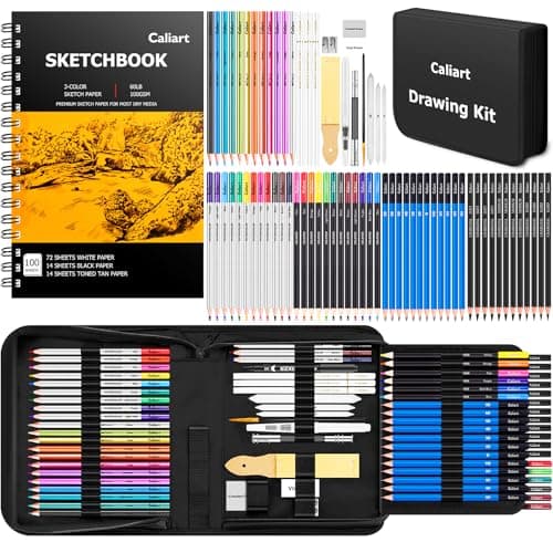 Caliart 176PCS Art Supplies Sketching Kit with 100 Sheets 3-Color Sketch Book, Graphite Colored Charcoal Watercolor & Metallic Pencils, Drawing Set Gifts for Adults Teens Girls Boys Kids