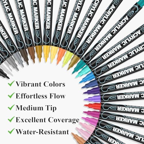 REALZEVA Acrylic Paint Markers, 24 Colors Dual Tip Acrylic Paint Pens for Rock Painting, Fabric, Wood, Canvas, Stone, Glass, Scrapbook, DIY Crafts & Art Supplies - Card Making Supplies.