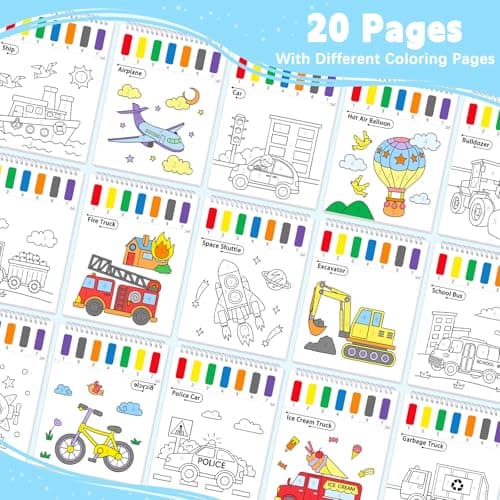 SOCOLER Paint with Water Coloring Books for Toddlers, Traffic Theme Mess Free Watercolor Painting Papers for Kids Water Color Paint Kit Art Craft Birthday Gift for Ages 1-3, 4-8