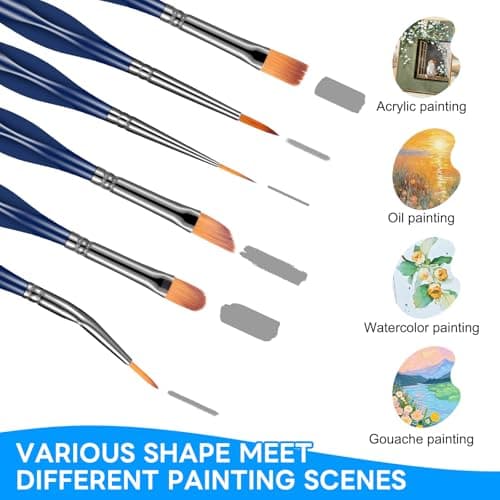 Detail Paint Brushes Set - 15pcs Miniature Paint Brushes, Art Painting for Acrylic Watercolor Gouache Oil & Face Painting, Models, Craft, Figurine and Paint by Number Kit for Adults (Deep Blue)