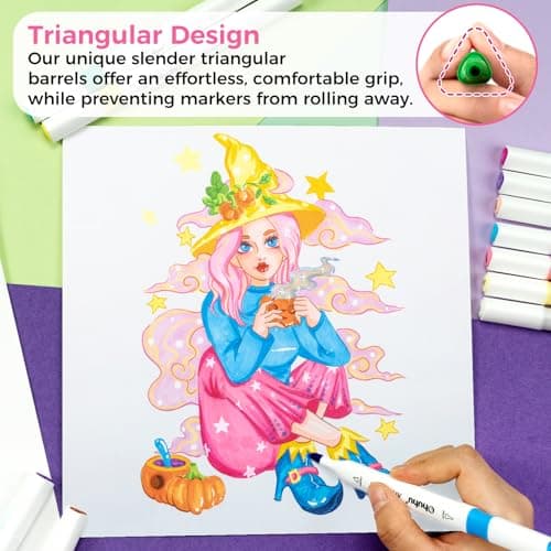 Ohuhu Markers: 48-Color Double Tipped Brush & Chisel Alcohol Markers for Adults Coloring Illustration, Alcohol-based Art Marker Set with Unique Designed Grip, Great Value Pack for Beginners