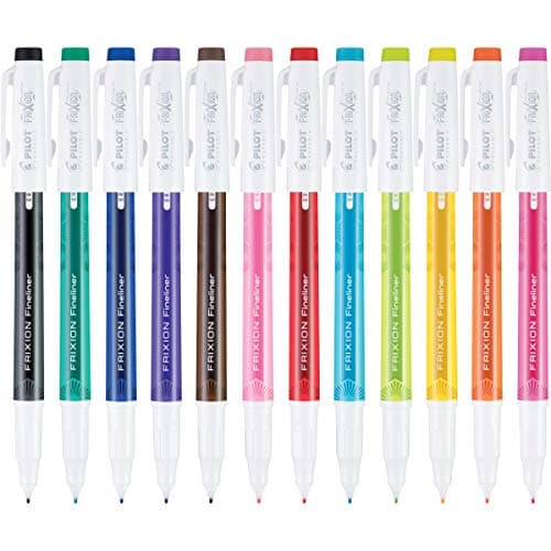 PILOT Pen 11452 FriXion Fineliner Erasable Marker Pens, Fine Point, Assorted Color Inks, 12 Count-Pack