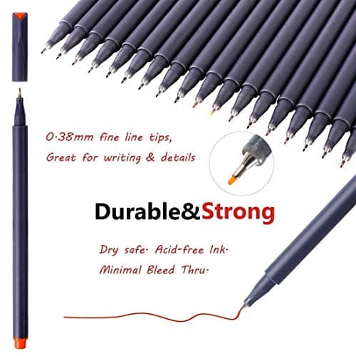 iBayam 18 Colors Fineliner Pens, 0.38mm Fine Tip Journal Planner Markers Office School Supplies for Bullet Journaling Scrapbook Notebook Writing Note Calendar Stationary Adult Coloring Fast-Dry Ink
