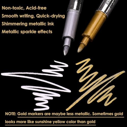 Dyvicl Metallic Markers Pens - Silver and Gold Paint Pens for Black Paper, Glass, Rock Painting, Halloween Pumpkin, Card Making, Scrapbook Album, Christmas DIY Art Craft Kids, Set of 4