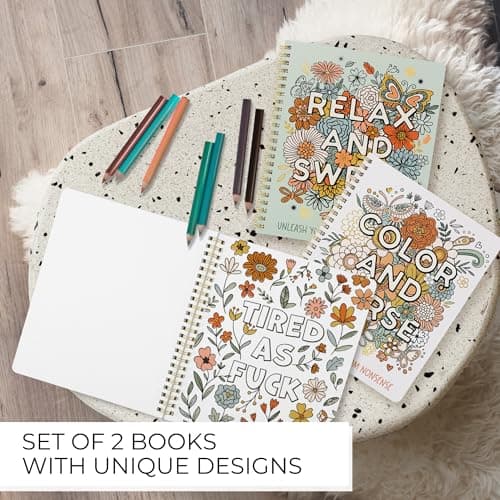 Beautiful Coloring Book Set of 2 for Adult Relaxation - Funny Coloring Books with Floral Designs for a lot of Laughs - The Perfect Stress-Relieving Gift for Women