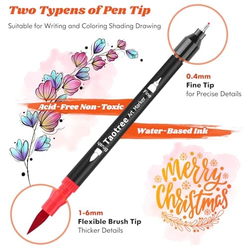 Taotree 36 Colors Dual Tip Art Markers Pens for Adult Coloring Books, Artist Fine & Brush Tip Coloring Marker Drawing Pens for Journaling Note Taking Lettering Calligraphy Craft Art Supplies Set