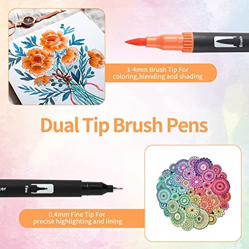 Peablce Art Markers Brush Pen, Markers for Adult Coloring Books No Bleeding,32 Colored Pens Fine Point Highlighter Pen & Brush for Adult Coloring Journaling Note Taking Planner