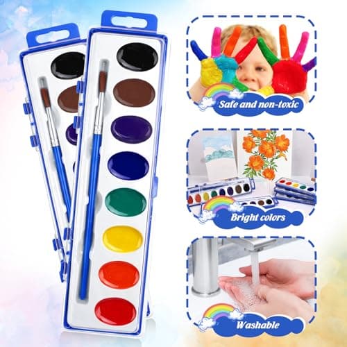 FUMILE Watercolor Paint Set Bulk,5 Pack,8 Colors Watercolors Paint with Paintbrush.Washable Watercolor Paint Set Kids for Parties,Birthday Party Favor,valentines for kids classroom.