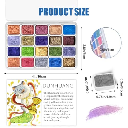 CraftyManor Mini Forestry Shifting Watercolor Painting Set, 20 Color Shifting Watercolor Paint Kit, Shimmer Metallic Watercolor Paints, Glitter Watercolor Paint, Solid, DunHuang Style
