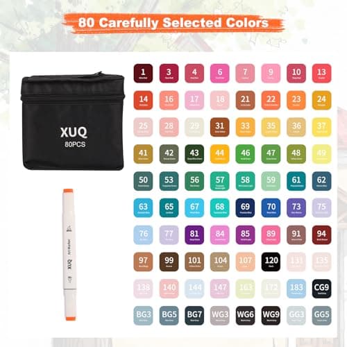 XUQ Alcohol Markers, 80 Colors Dual Brush Tip Permanent Art Markers, Coloring Marker, for Book Painting Card Making, Christmas gift for Adults Great Value Pack for Beginners