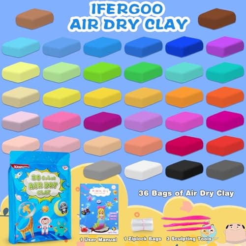 ifergoo Air Dry Clay, 36 Colors Magic Foam DIY Molding Clay for Slime add ins & Slime Supplies, Easy to use, Great Gift for Kids (Packaging May Vary)