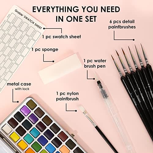 Grabie 50 Colors Watercolor Paint Set, Detail Paint Brush Included, Watercolor Paints, Painting Sets, Art Supplies for Painting, Travel Watercolor Set, Amateur Hobbyists