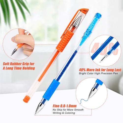 TANMIT 36 Colors Gel Pens Set for Adult Coloring Books, Colored Gel Marker with 40% More Ink, Great for Adult Doodling Scrapbooking Drawing