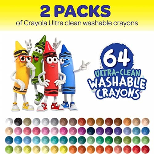 Crayola Washable Crayons for Kids - 64ct (2 Boxes), Classroom School Supplies, Bulk Crayons for Toddlers, Spring Arts & Crafts [Amazon Exclusive]