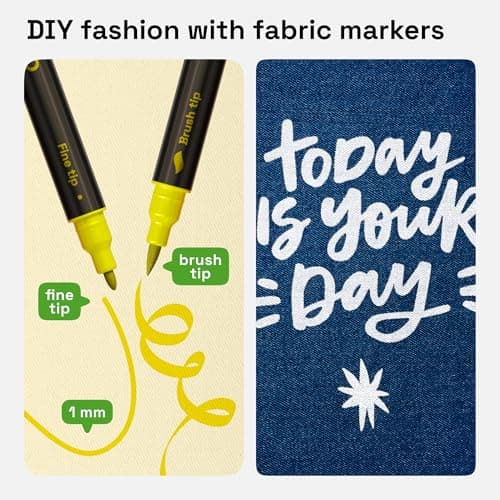 ARTISTRO 36 Dual-Tip Fabric Markers - Fabric Decorating Kit - Permanent for Clothes - No Bleed Pens for T-Shirts, Bags, Textile, Canvas, and More (Brush Tip and Fine Tip)