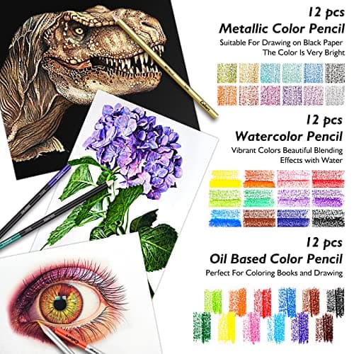 Caliart 176PCS Art Supplies Sketching Kit with 100 Sheets 3-Color Sketch Book, Graphite Colored Charcoal Watercolor & Metallic Pencils, Drawing Set Gifts for Adults Teens Girls Boys Kids