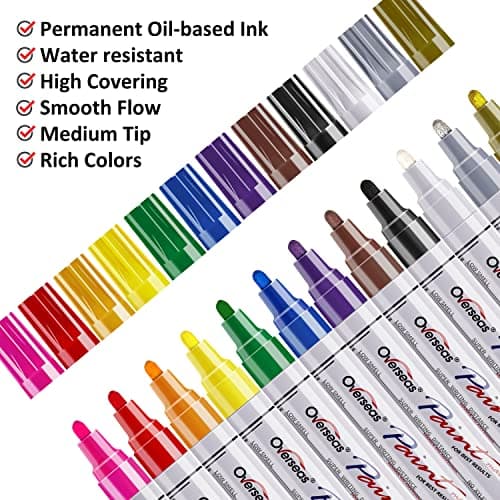 TFIVE Paint Pens Paint Markers on Almost Anything Never Fade Quick Dry and Permanent, Oil-Based Waterproof Marker Pen Set for Rocks Painting, Wood, Fabric, Plastic, Canvas, Glass, Mugs, DIY Craft