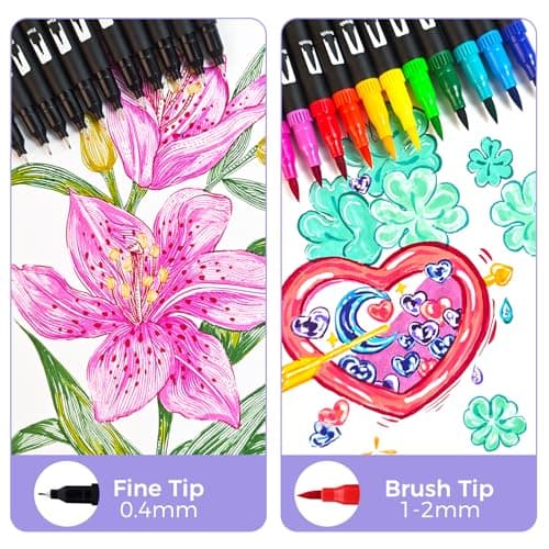 Artecho 72 Colors Markers for Adult Coloring Books, Dual Tip Markers for School, Fine and Brush Tip for Adults Coloring Books, Calligraphy, Drawing, Sketching