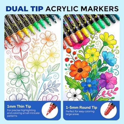 Betem 24 Colors Dual Tip Acrylic Paint Markers, Fabric Decorating Kits Premium Water-Based Acrylic Paint Pens Art Supplies for Fabric, Rock, Wood, Glass, Canvas, Ceramic, Teacher Appreciation Gift