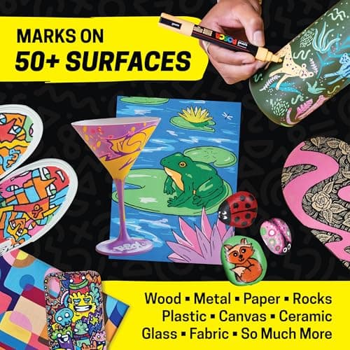 Posca Paint Markers, 5M Medium Acrylic Markers with Reversible Tips, Artist Recommended For Gifts, Fabric, Metal, Glass, Wood and Canvas, Assorted Colors, Set of 8