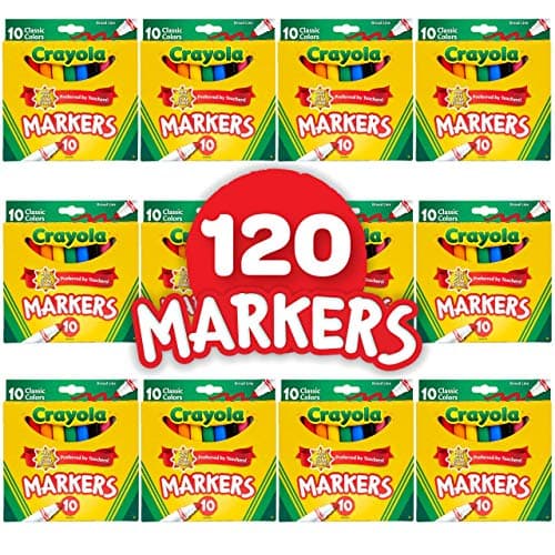 Crayola Broad Line Markers (12pk), Assorted Bulk Markers for Kids, Arts & Crafts Supplies for Coloring Books, Construction Paper, Ages 3+
