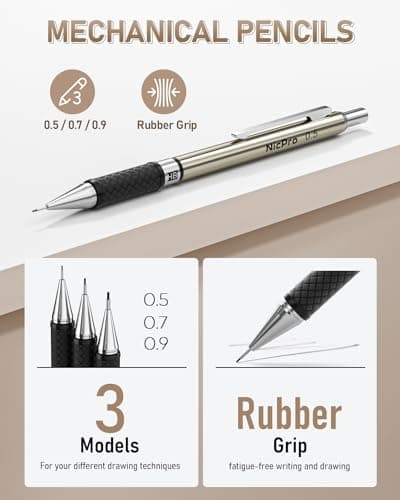 Nicpro 35PCS Art Mechanical Pencil Set, 3 PCS Metal Drafting Pencil 0.5 mm & 0.7 mm & 0.9 mm & 3 PCS 2mm Lead Holder (6B 4B 2B HB 2H 4H Colors) For Sketching Drawing With 20 Tube Lead Refills Case