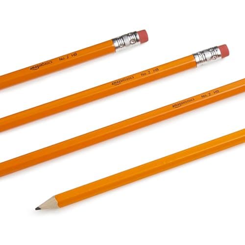 Amazon Basics Wood-Cased #2 Pencils for Writing, Drawing and Sketching, Pre-sharpened, HB Soft Lead with Erasers, Teacher Supplies, 150 Count, Yellow
