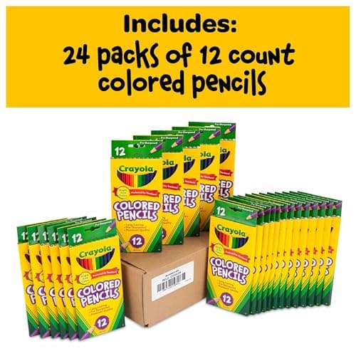 Crayola Bulk Colored Pencils for Kids (24pk) - 12 Assorted Colors, Art Supplies For Crafts & Coloring Books, Bulk Preschool & Kindergarten Classroom Supplies (Packaging May Vary)