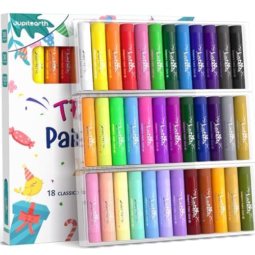 JUPITEARTH 36 Colors Tempera Paint Sticks with 120 PDF Coloring Pages and 30 Stickers, Quick Drying, Smooth, Non-Toxic and Washable Paint Sticks for Kids Drawing on Pumpkin, Wood, Rock, Glass