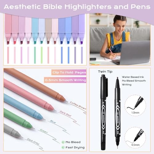 XKDOUS Bible Study Supplies Journaling Kit, Morandi Colored Bible Study Kit Journaling Supplies with 12 Pastel Highlighter and 90 Index Tabs Set, 5 Smooth Pens and More, Christian Gifts for Women