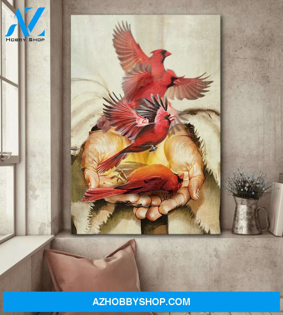 A cardinal on his hand Jesus Portrait Canvas Prints - Wall Art