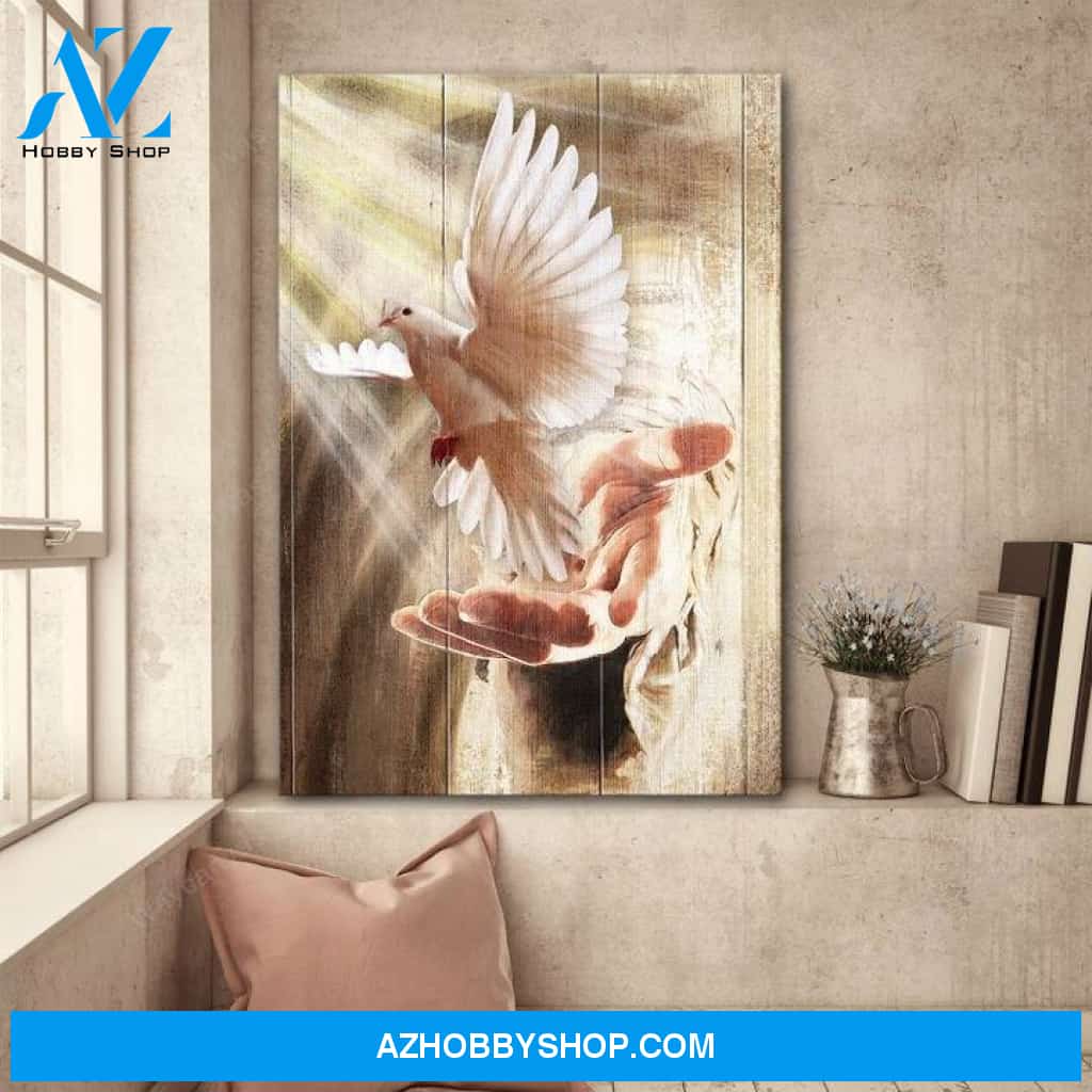 A dove on his hand - Jesus Portrait Canvas Prints - Wall Art