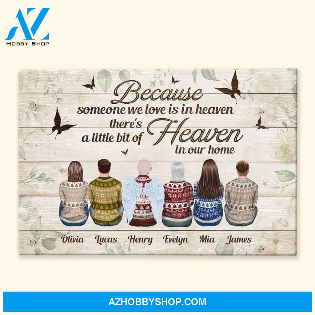 Because Someone We Love Is In Heaven - Personalized Canvas - Memorial Gift For Family Members - Christmas Sweater Sitting