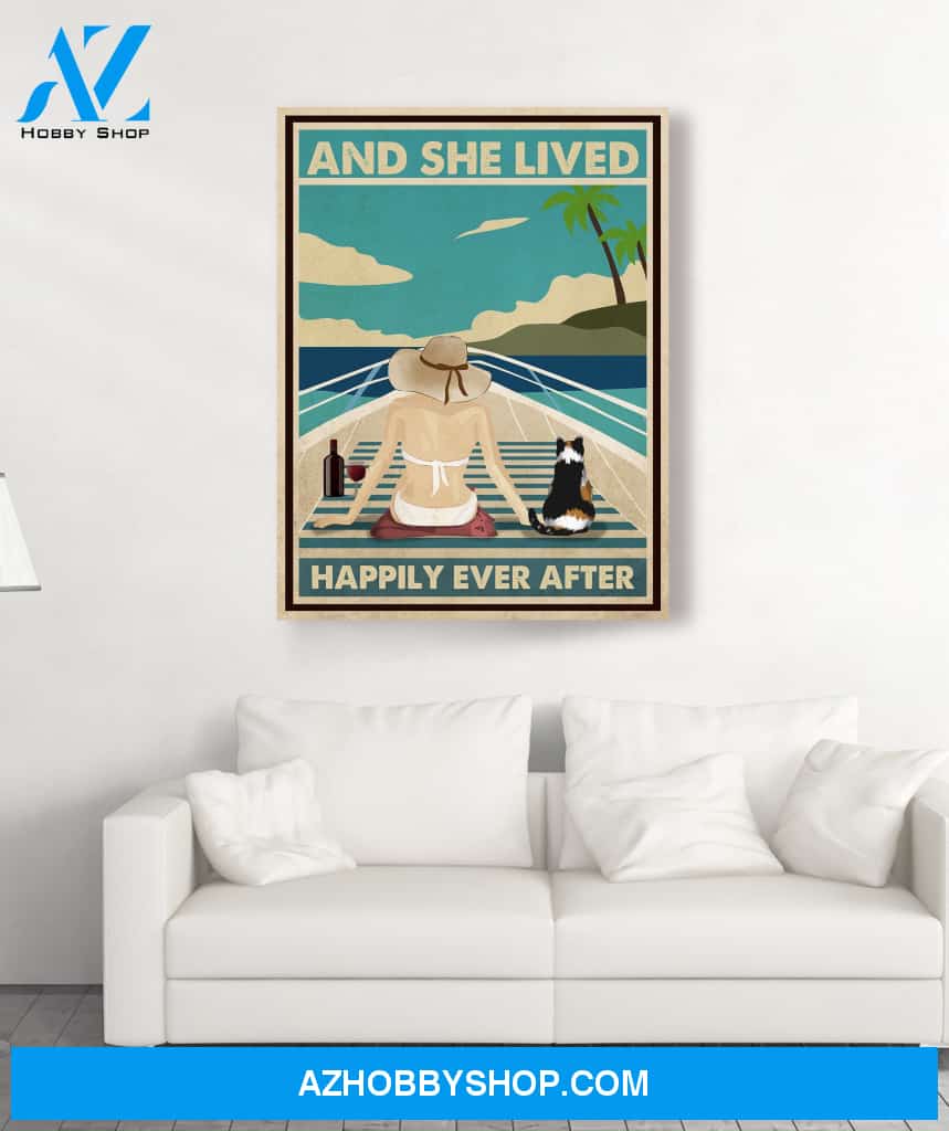 Boat With Cat - Personalized Custom Canvas - Happily Ever After
