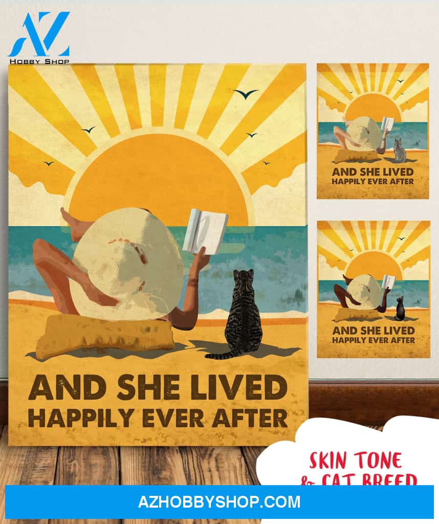 Cat Happily Ever After - Personalized Custom Canvas - Cat, Beach and Book