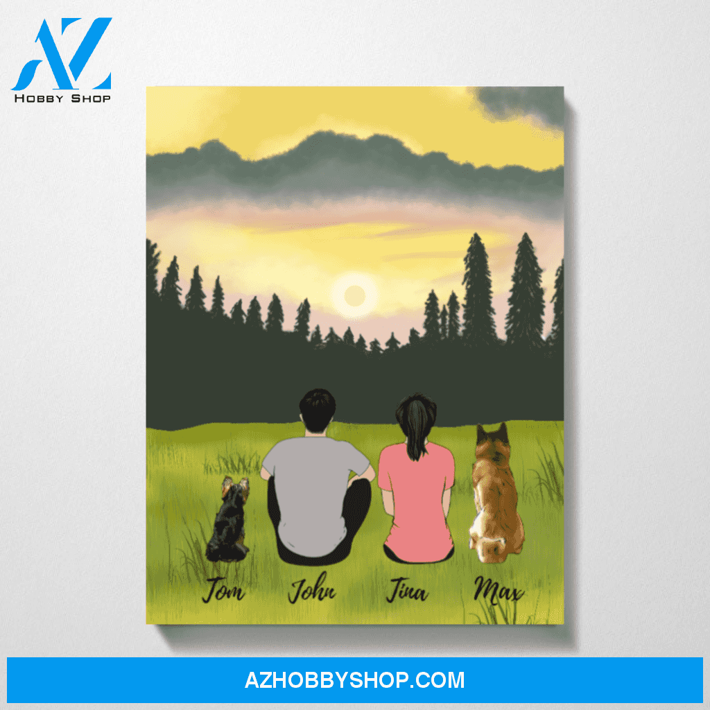 Couple and Dogs On Glass Premium Canvas