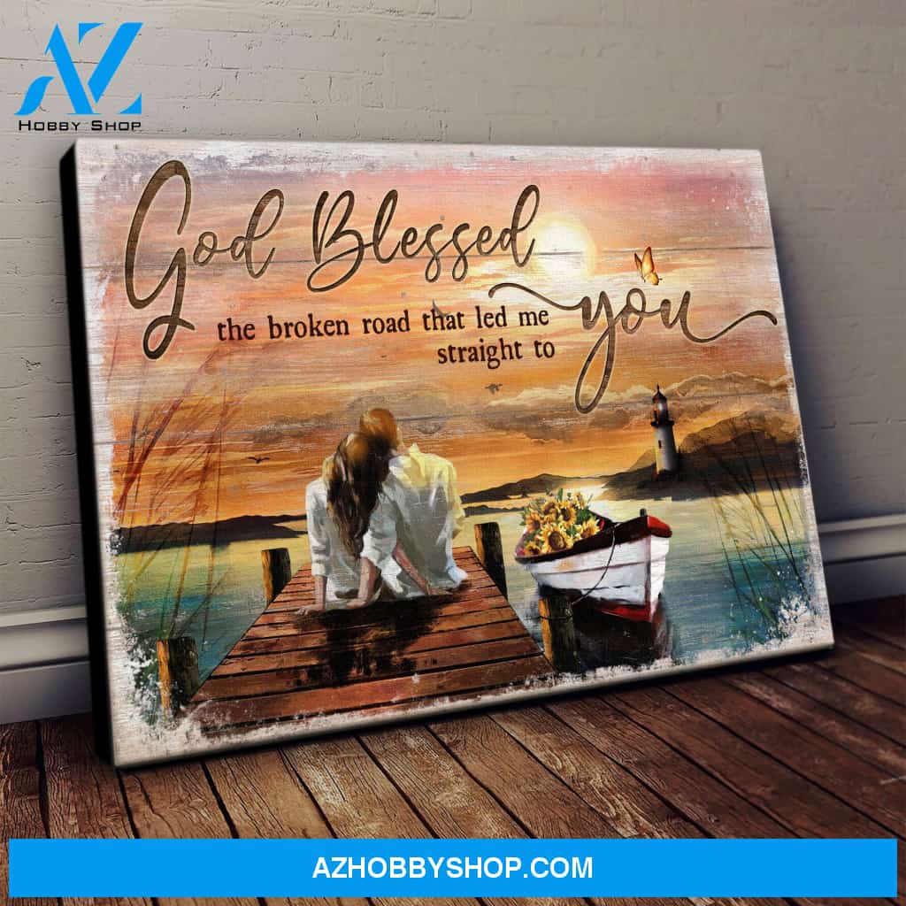 Couple - God blessed the road that led me to you - Lovers in the sunset - Landscape Canvas Prints - Wall Art