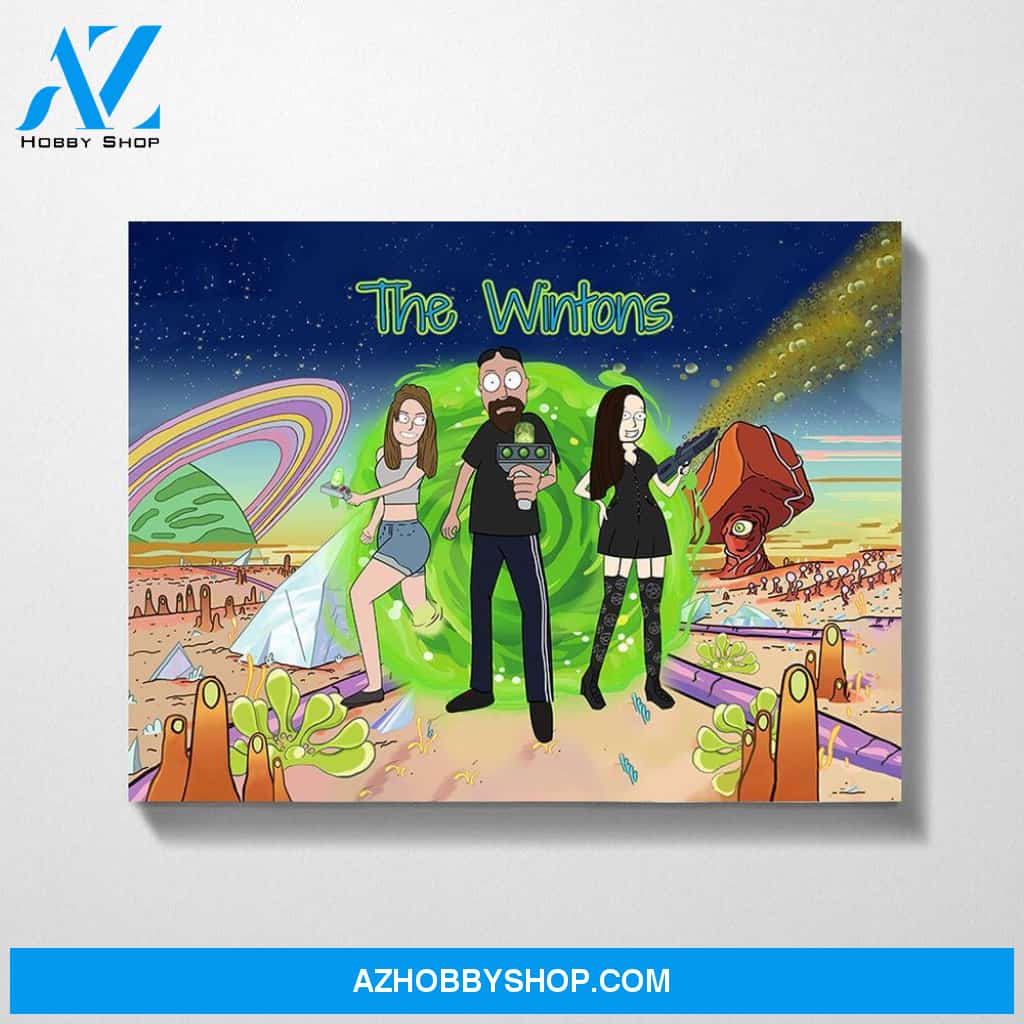 Custom Cartoon Portrait Landscape Canvas, Personalized Anniversary Family Gifts