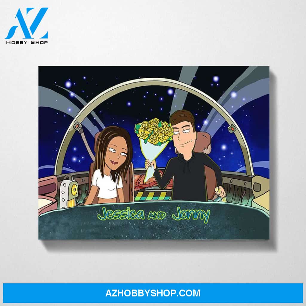 Custom Cartoon Portrait Landscape Canvas, Personalized Anniversary Family Gifts