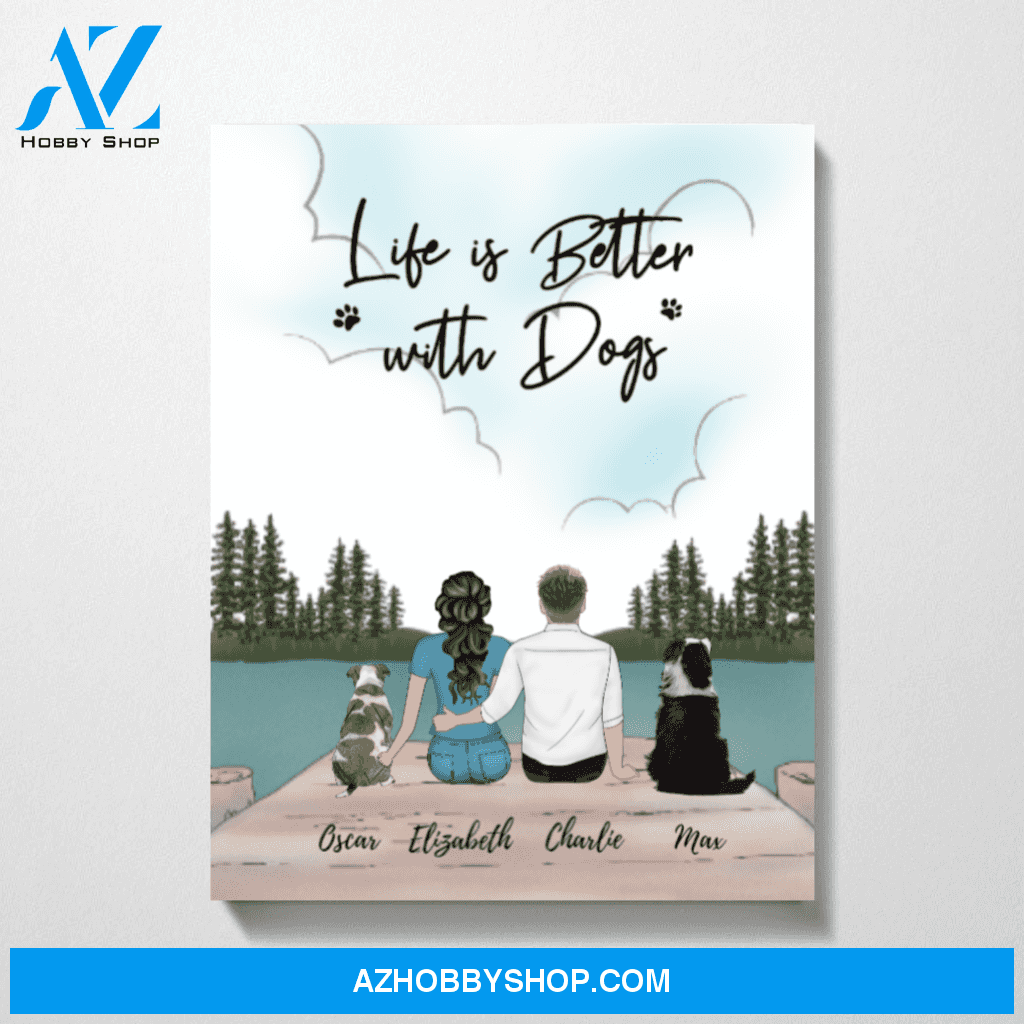 Custom Man Woman and Dogs Premium Canvas Personalized Gift for Dog Lovers