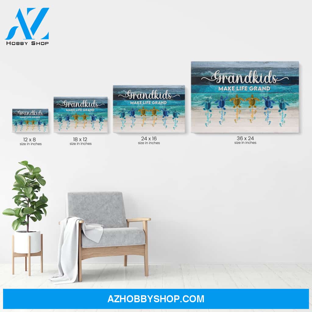 Grandkids Make Life Grand, Family Custom Poster/Canvas, Gift For Grandparents, Grandma, Grandpa, Grandmother, Grandfather, Beach Lovers, Turtle Lovers