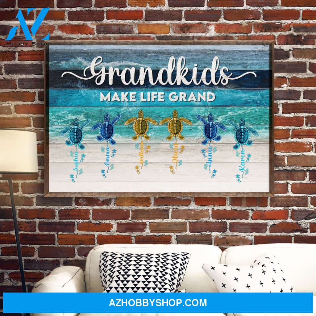 Grandkids Make Life Grand, Family Custom Poster/Canvas, Gift For Grandparents, Grandma, Grandpa, Grandmother, Grandfather, Beach Lovers, Turtle Lovers