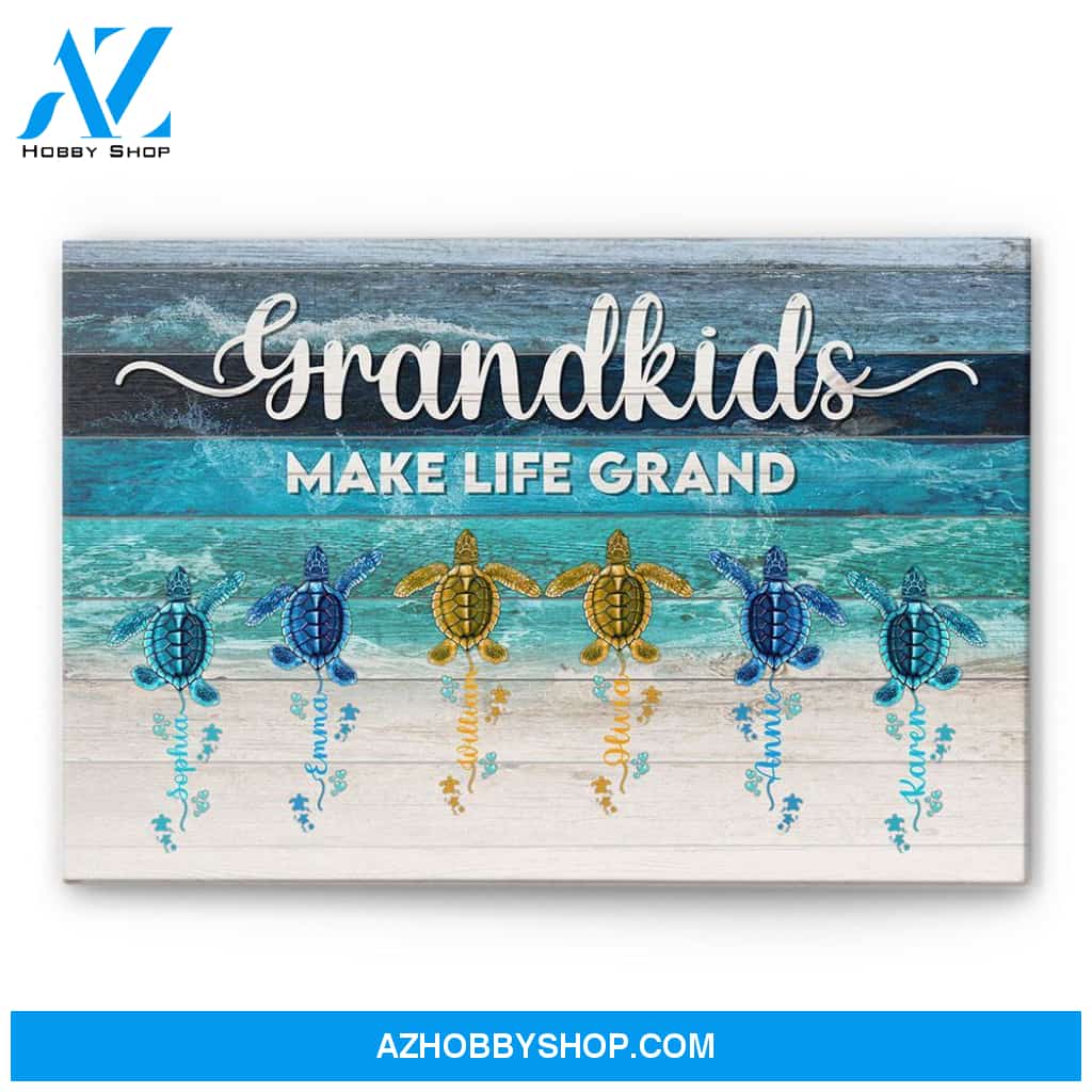 Grandkids Make Life Grand, Family Custom Poster/Canvas, Gift For Grandparents, Grandma, Grandpa, Grandmother, Grandfather, Beach Lovers, Turtle Lovers