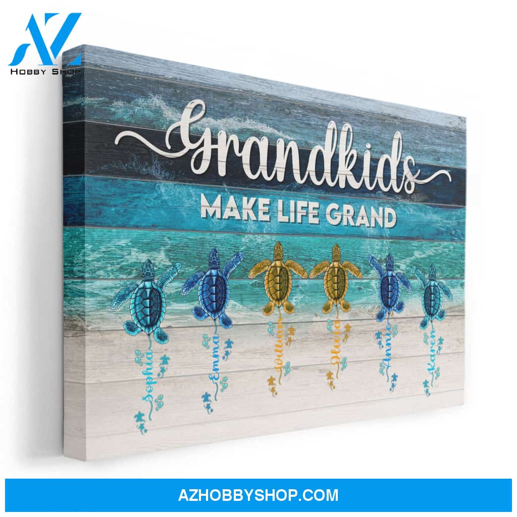 Grandkids Make Life Grand, Family Custom Poster/Canvas, Gift For Grandparents, Grandma, Grandpa, Grandmother, Grandfather, Beach Lovers, Turtle Lovers