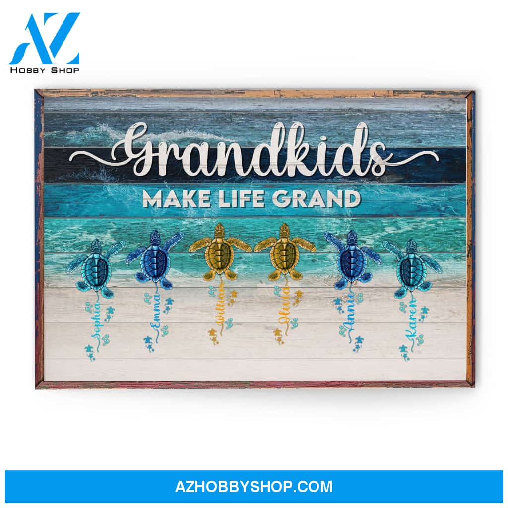 Grandkids Make Life Grand, Family Custom Poster/Canvas, Gift For Grandparents, Grandma, Grandpa, Grandmother, Grandfather, Beach Lovers, Turtle Lovers