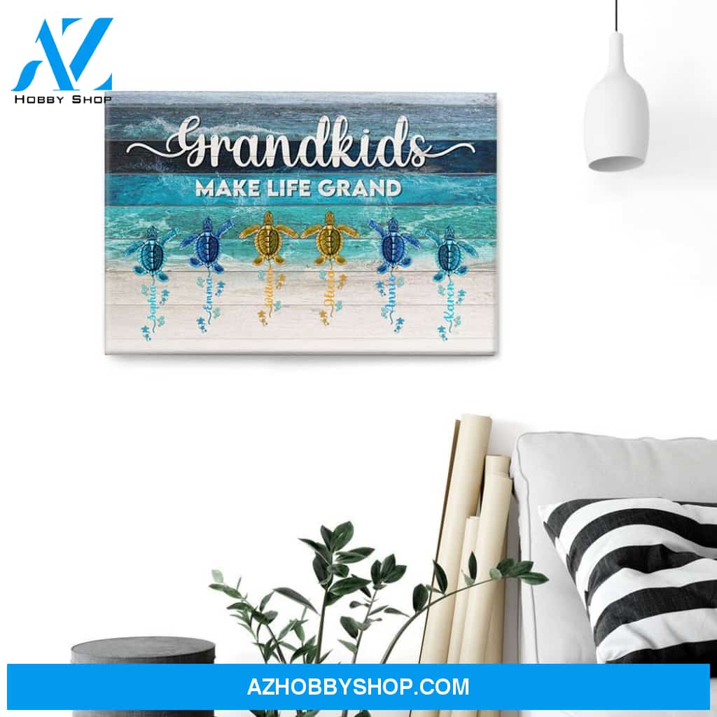Grandkids Make Life Grand, Family Custom Poster/Canvas, Gift For Grandparents, Grandma, Grandpa, Grandmother, Grandfather, Beach Lovers, Turtle Lovers
