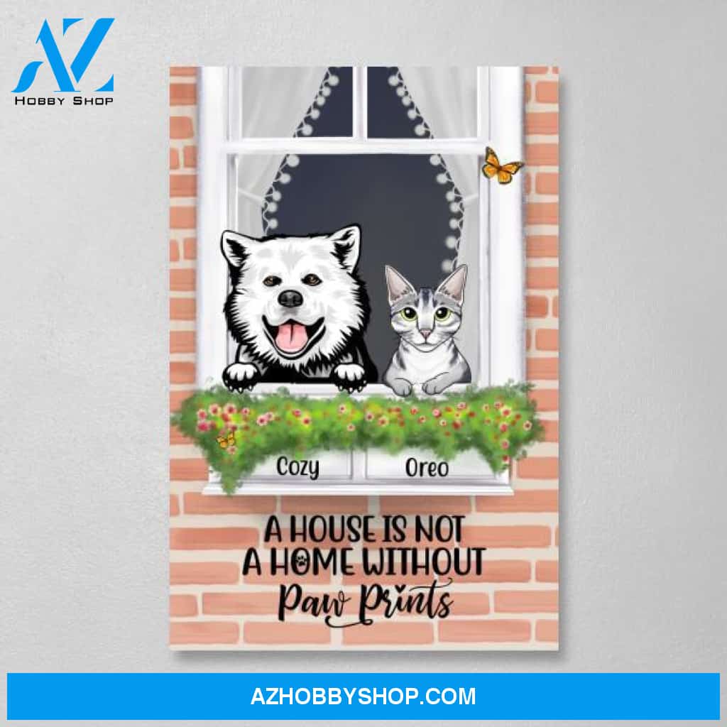 Personalized Canvas, Dog and Cat By Window, Gift for Cat, Dog Lovers