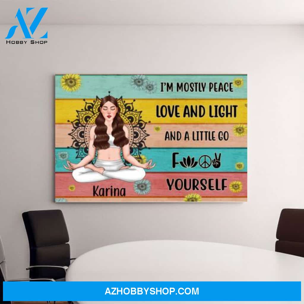 Personalized Canvas, I'm Mostly Peace Love and Light, Gift for Yoga Lovers