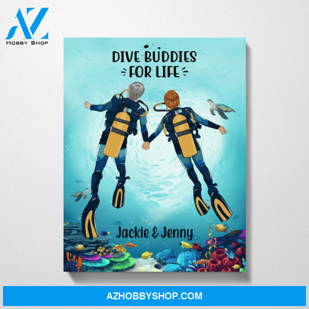 Personalized Canvas, Scuba Diving Couple and Friends, Custom Gift for Diving Lovers